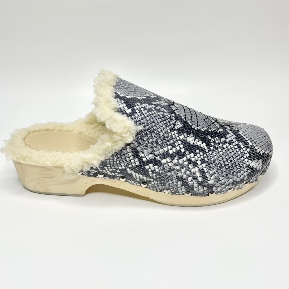 NEW Anthropologie Pilcro Grey Snakeskin Embossed Wooden Clog US 11/EU 41